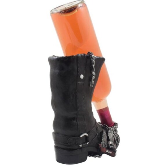 2015 DWK Wine Bottle Holder Moto Boot Born to Ride Chain Winged Skull - Picture 3 of 4